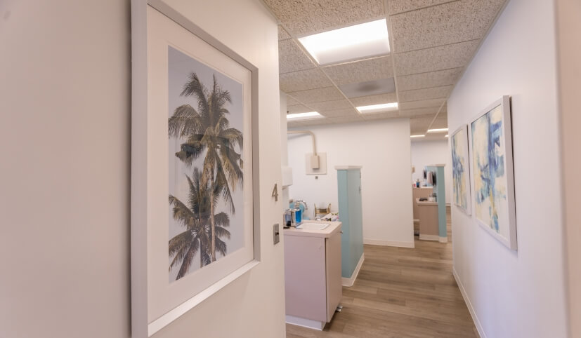 Hallway looking into dental treatment rooms